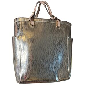 Michael Kors Metallic Gold MK Logo Tote Bag 14x14 Shoulder Purse